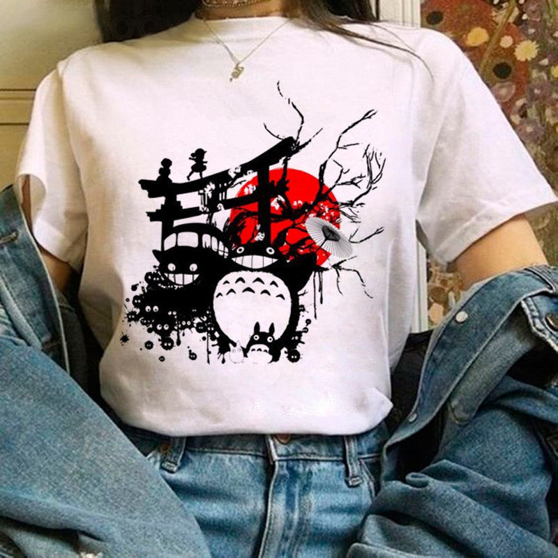 Black & Red Studio Ghibli Women's T-Shirt - Cotton Fabric, O-Neck Collar, Short Sleeves, Striking Design