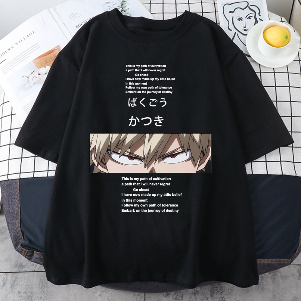 Bakugo Eyes, My Hero Academia, Unisex T-Shirt, Asian Size, Printed Tee, Polyester Material, O-Neck Collar, Casual Style, Short Sleeve, Anime Apparel