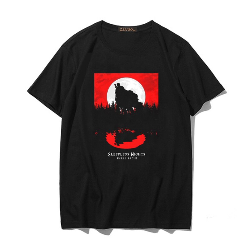 Berserk Blood Moon Unisex T-Shirt in Cotton with O-Neck Collar - Dark and Mysterious Manga-inspired Apparel