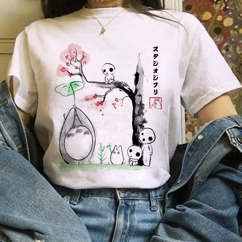 Experience the magic of Studio Ghibli with our Inspired by Studio Ghibli T-Shirt. This women's t-shirt offers casual comfort, featuring short sleeves, an O-neck collar, and a printed design inspired by Studio Ghibli's enchanting world.