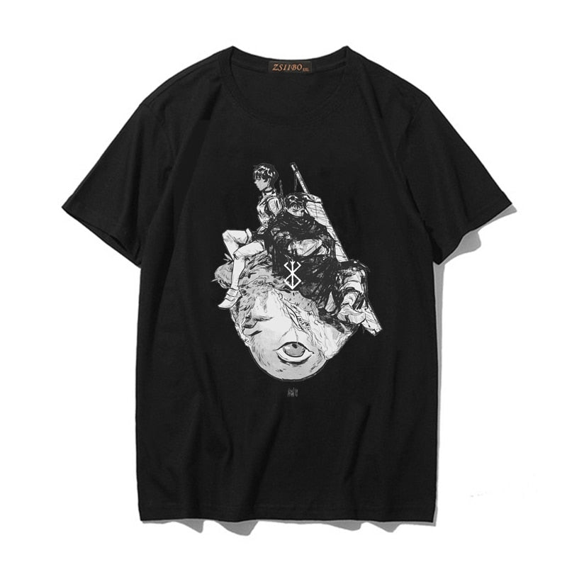 "Berserk Watching Unisex T-Shirt with Dark Fantasy Print, Comfortable Cotton Material, O-Neck Collar, and Short Sleeves