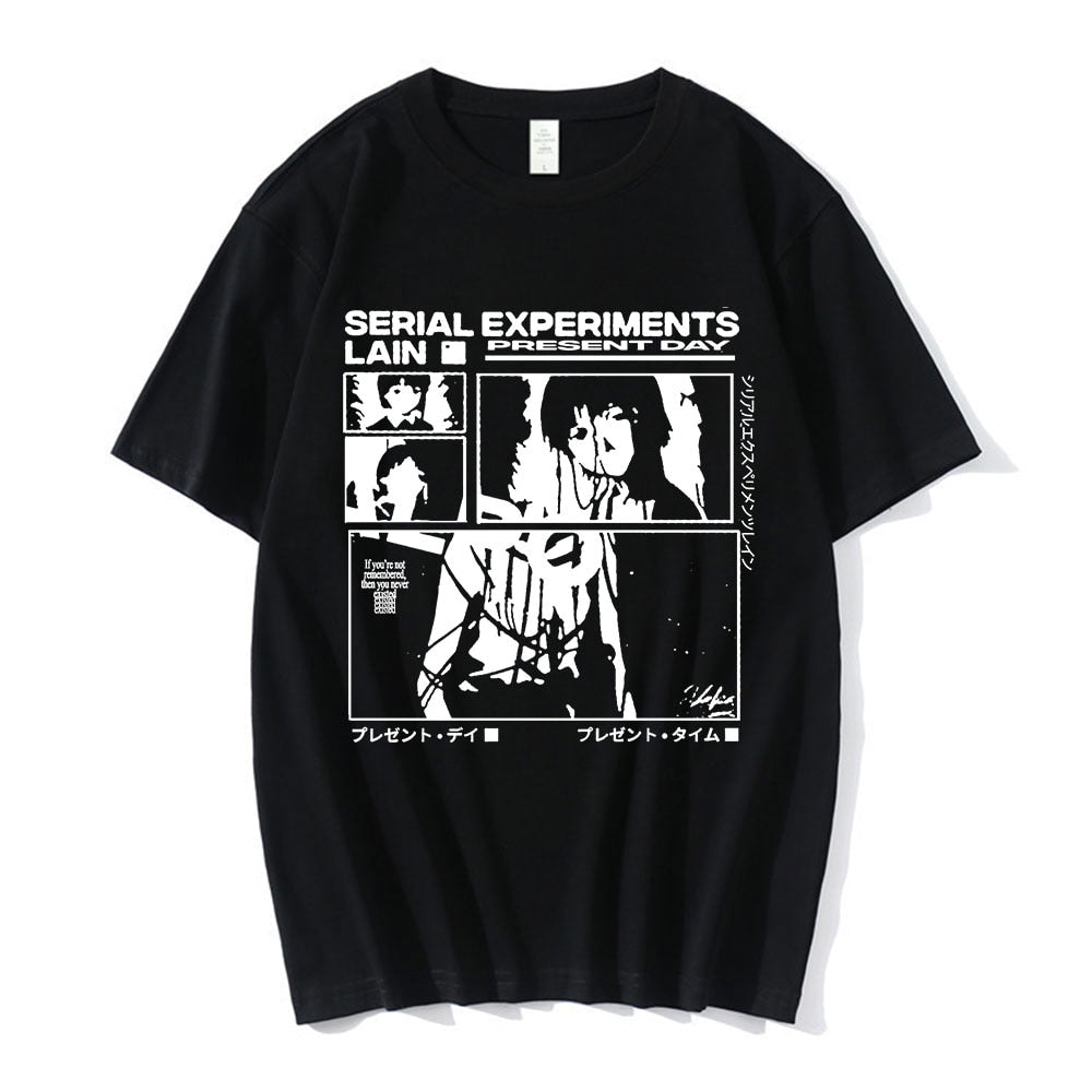 Serial Experiments Lain Black and White T-Shirt