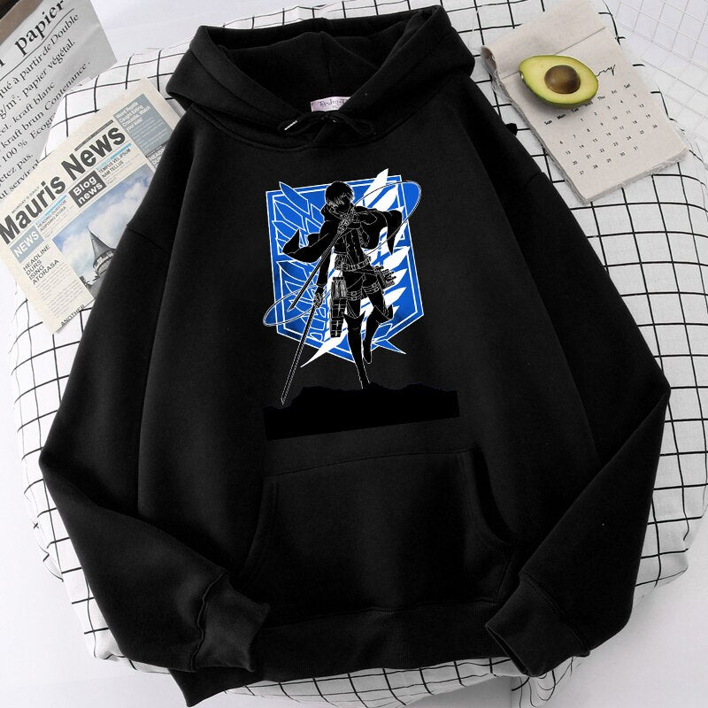 Levi Ackerman Silhouette Hoodie Unisex Asian Size Full Sleeve Hooded Sweatshirt "Attack on Titan" Levi Ackerman Silhouette Printed Hoodie Subtle Yet Powerful "Attack on Titan" Fan Apparel Asian Size Chart for Precise Fitting