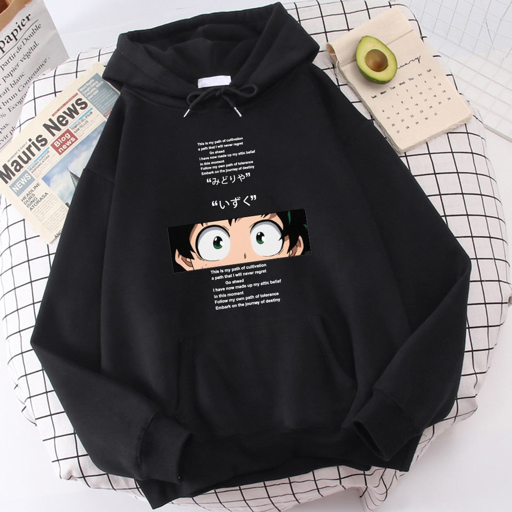 My Hero Academia - Deku's Eyes Hoodie Unisex Asian Size Polyester and Spandex Blend Hooded Sweatshirt Izuku Midoriya Hoodie for "My Hero Academia" Enthusiasts