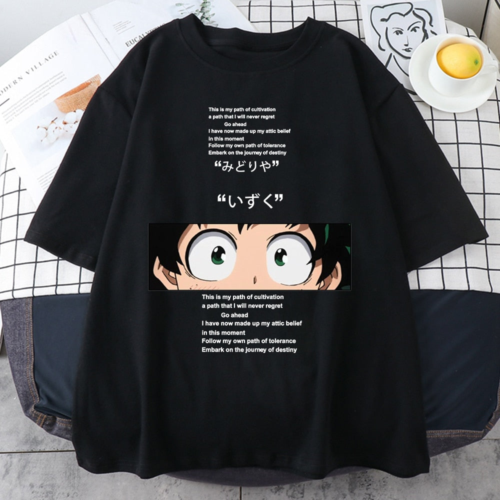 My Hero Academia - Deku's Eyes T-Shirt Unisex Asian Size Polyester Casual Tee Izuku Midoriya T-Shirt for "My Hero Academia" Enthusiasts