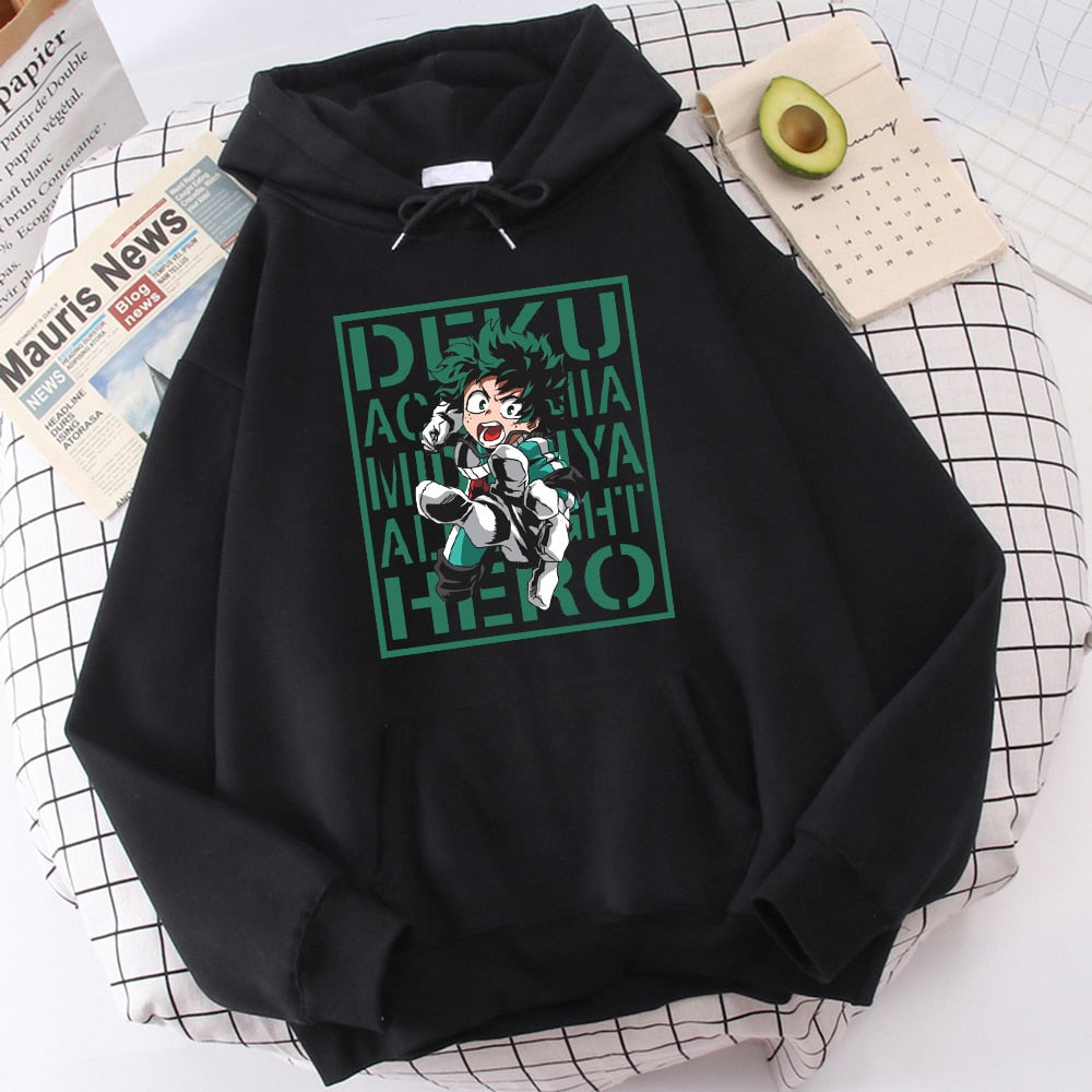Angry Deku Hoodie, My Hero Academia, Unisex Hoodie, Asian Size, Anime Merchandise, Polyester and Spandex, O-Neck Collar, Casual Style, Printed Hoodie