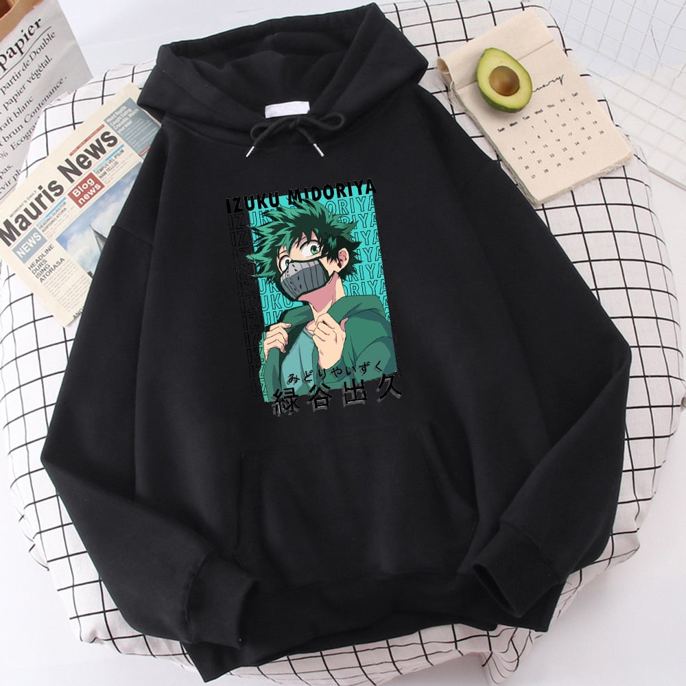 My Hero Academia - Cool Midoriya Hoodie Unisex Asian Size Polyester and Spandex Blend Hooded Sweatshirt Izuku Midoriya Printed Hoodie for "My Hero Academia" Fans
