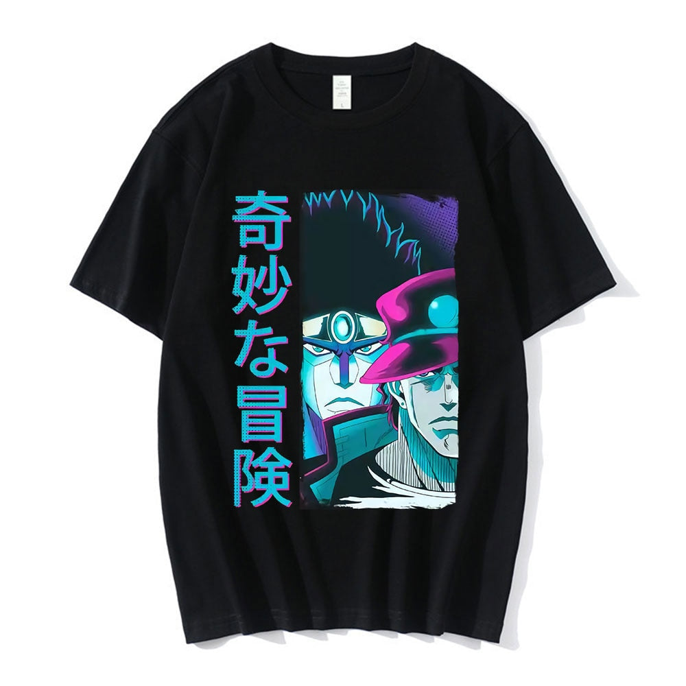 Embrace your love for JoJo's Bizarre Adventure with our Blue Retro T-Shirt. This unisex tee offers casual comfort, featuring short sleeves, an O-neck collar, and a unique "Blue Retro" design for fans of the iconic series.