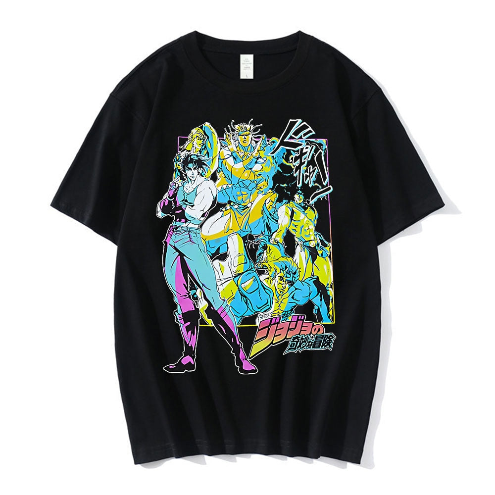 JoJo's Bizarre Adventure Vintage Stylish T-Shirt Unisex Polyester Tee Casual Short Sleeve Shirt Asian Size Chart for Precise Fit JoJo's Bizarre Adventure Fan Apparel