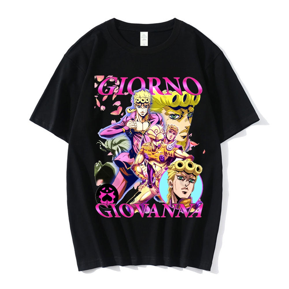 Step into the captivating world of JoJo's Bizarre Adventure with our Giorno T-Shirt. This unisex t-shirt is available in a range of Asian sizes from S to XXXL, making it the perfect choice for fans of this iconic anime and manga series.