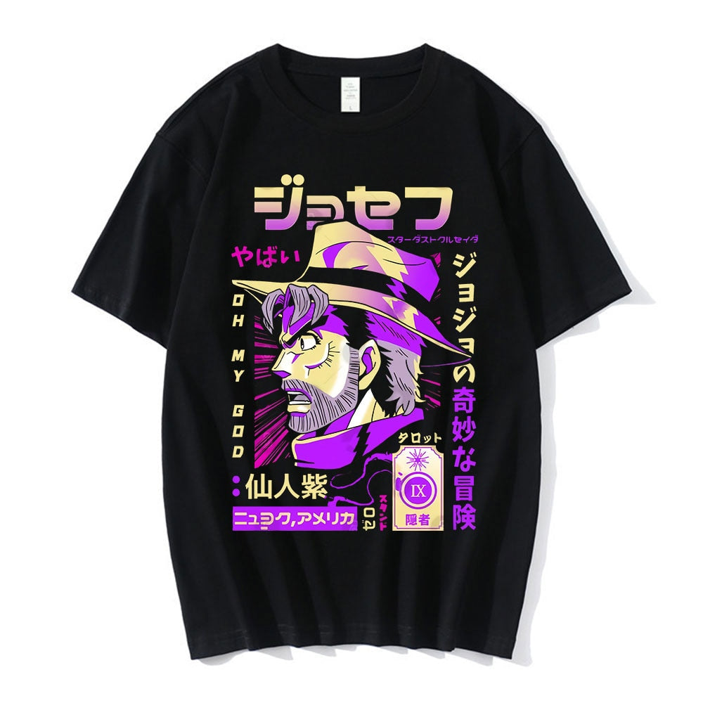 JoJo's Bizarre Adventure Vintage Purple T-Shirt Unisex O-Neck Tee Short Sleeve Polyester Shirt Asian Size Chart for Precise Fit JoJo's Bizarre Adventure Fan Apparel