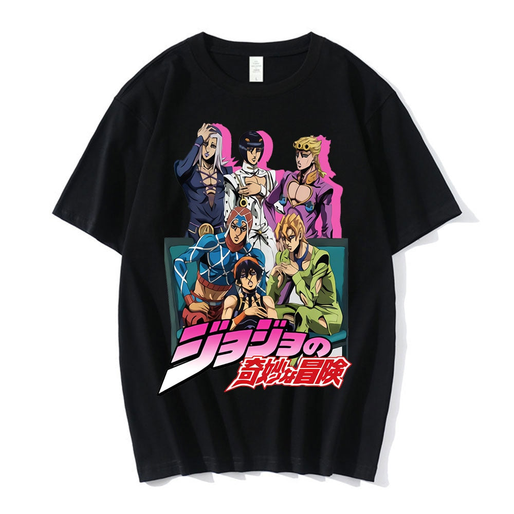 JoJo's Bizarre Adventure Squad T-Shirt Unisex Asian Size Casual Tee Short Sleeve Polyester T-Shirt Squad Design for JoJo's Bizarre Adventure Fans