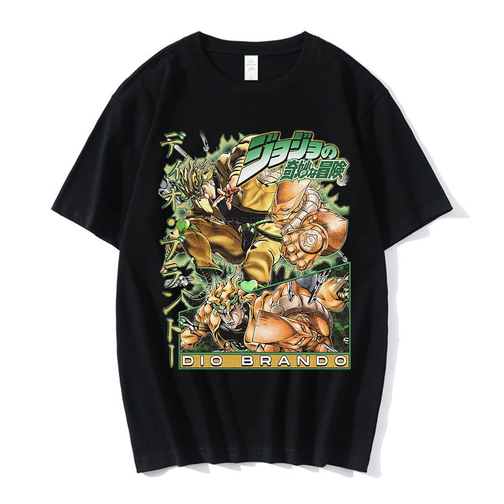 Get ready to embrace the bizarre with the Dio Brando - JoJo's Bizarre Adventure T-Shirt. Crafted from a blend of polyester and ModaL, this printed tee is designed for men and comes in a casual style with a short sleeve