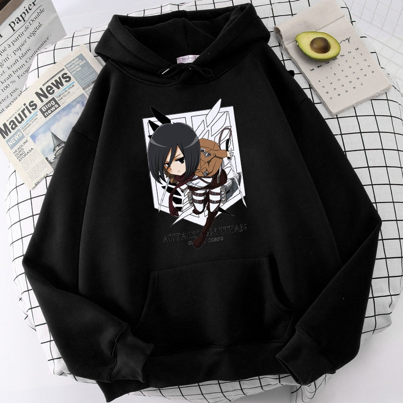 Mikasa Ackerman - Heart of the Survey Corps Hoodie Unisex Asian Size Full Sleeve Hooded Sweatshirt "Attack on Titan" Mikasa Ackerman Printed Hoodie Show Your Dedication to "Attack on Titan" with Mikasa Ackerman Apparel 